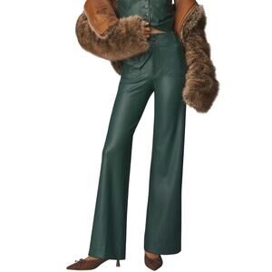 Maeve The Colette Wide-Leg Vegan Leather Trouser Pant Women’s 29 Green FLAW